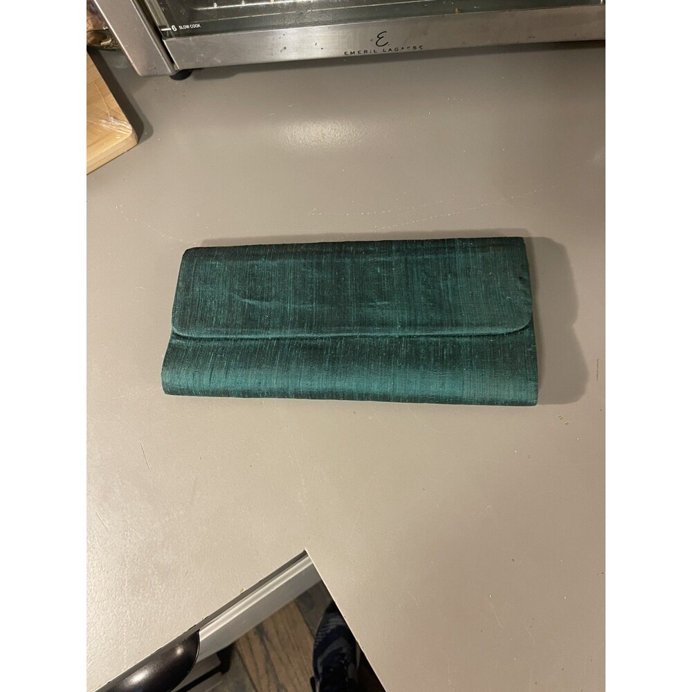 Vintage Green Woven Clutch Hand Bag Purse 100% Thai Silk Bangkok Jewelry Factory